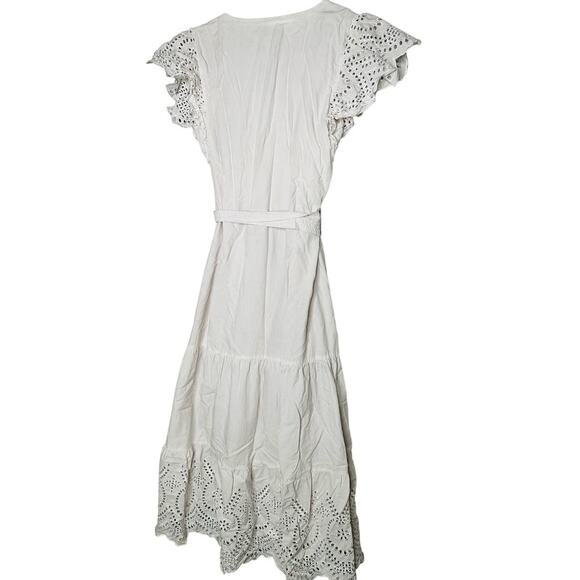 RAILS White Lace Cutout Flutter Sleeves Cotton Blend Tie Waist Gia Dress Size XS - Picture 5 of 10